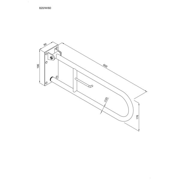 Uchwyt półokrągły Ø25 uchylny 60cm z płytą i wieszakiem na papier ANDEX Bez Barier 820/W/NG stal nierdzewna czarny