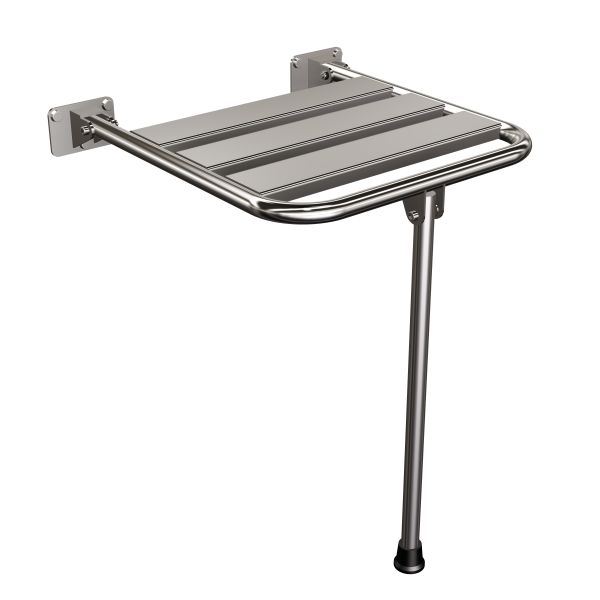 Siedzisko (krzesełko) prysznicowe metalowe składane z podporą ANDEX Bez Barier 837CC stal nierdzewna polerowana