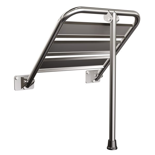 Siedzisko (krzesełko) prysznicowe metalowe składane z podporą ANDEX Bez Barier 837CC stal nierdzewna polerowana