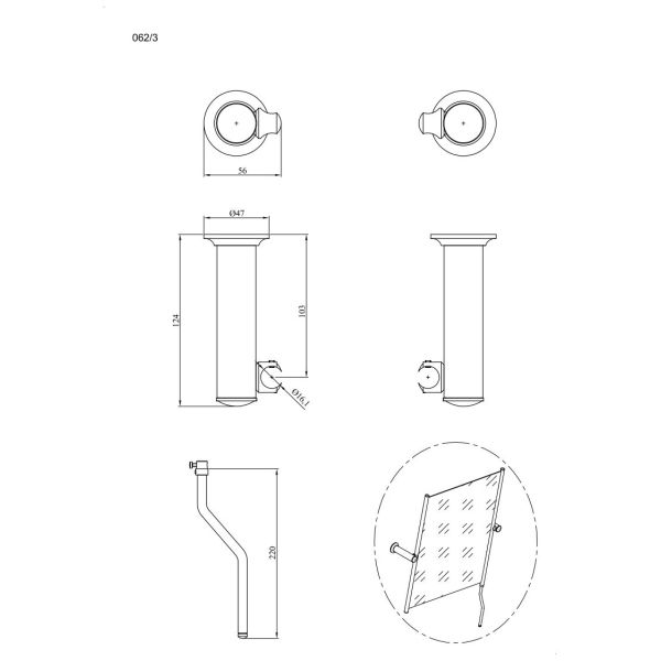 Kpl. uchwytów uchylnych z rączką do lustra z oprawą ANDEX 062/3/CC chrom