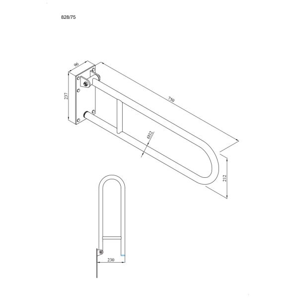 Uchwyt półokrągły Ø32 uchylny 75cm z płytą ANDEX Bez Barier 828/75CC stal nierdzewna polerowana