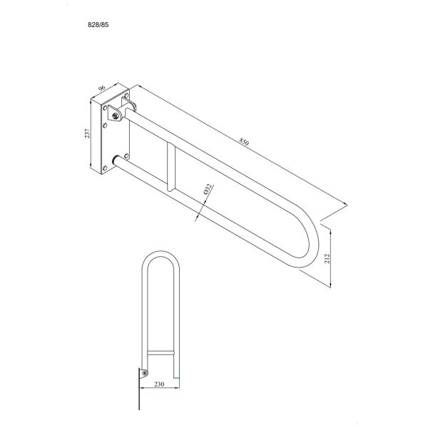 Uchwyt półokrągły Ø32 uchylny 85cm z płytą ANDEX Bez Barier 828/85CC stal nierdzewna polerowana