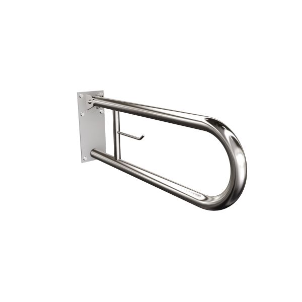 Uchwyt półokrągły Ø32 uchylny 60cm z płytą i wieszakiem na papier ANDEX Bez Barier 828/W/CC stal nierdzewna polerowana