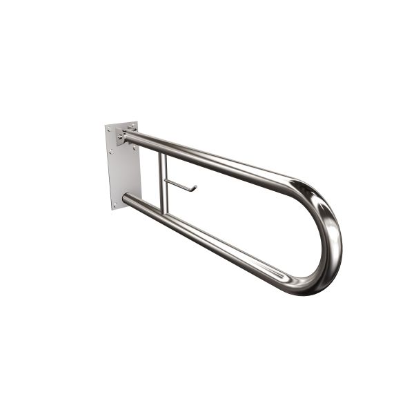Uchwyt półokrągły Ø32 uchylny 75cm z płytą i wieszakiem na papier ANDEX Bez Barier 828/W/75CC stal nierdzewna polerowana