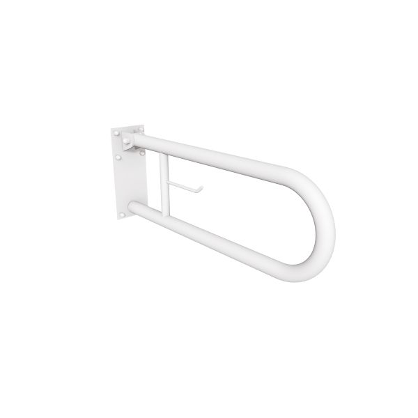 Uchwyt półokrągły Ø32 uchylny 60cm z płytą i wieszakiem na papier ANDEX Bez Barier 828/W/B stal nierdzewna biały