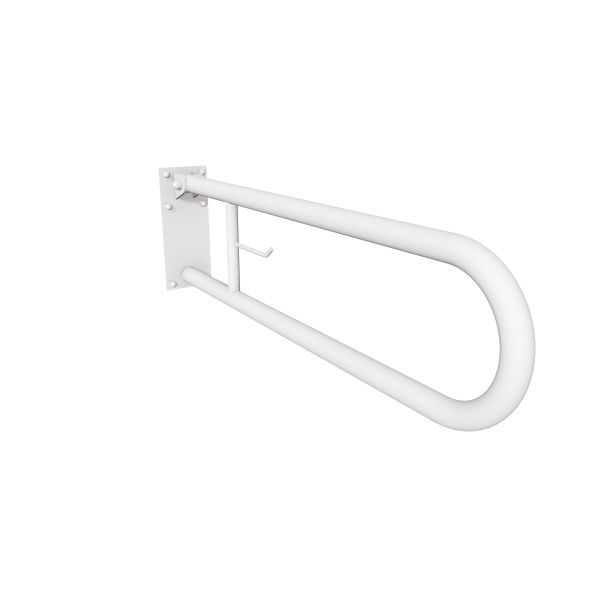 Uchwyt półokrągły Ø32 uchylny 80cm z płytą i wieszakiem na papier ANDEX Bez Barier 828/W/80B stal nierdzewna biały