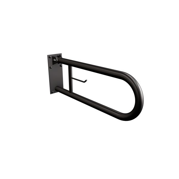 Uchwyt półokrągły Ø32 uchylny 60cm z płytą i wieszakiem na papier ANDEX Bez Barier 828/W/NG stal nierdzewna czarny