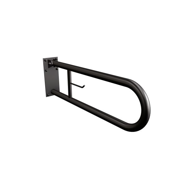 Uchwyt półokrągły Ø32 uchylny 70cm z płytą i wieszakiem na papier ANDEX Bez Barier 828/W/70NG stal nierdzewna czarny