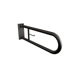 Uchwyt półokrągły Ø32 uchylny 75cm z płytą i wieszakiem na papier ANDEX Bez Barier 828/W/75NG stal nierdzewna czarny