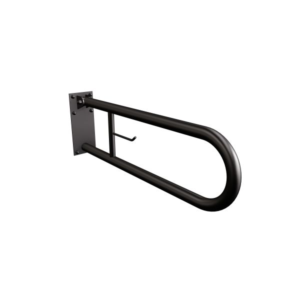 Uchwyt półokrągły Ø32 uchylny 75cm z płytą i wieszakiem na papier ANDEX Bez Barier 828/W/75NG stal nierdzewna czarny