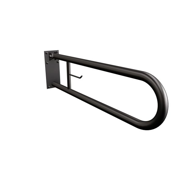 Uchwyt półokrągły Ø32 uchylny 80cm z płytą i wieszakiem na papier ANDEX Bez Barier 828/W/80NG stal nierdzewna czarny