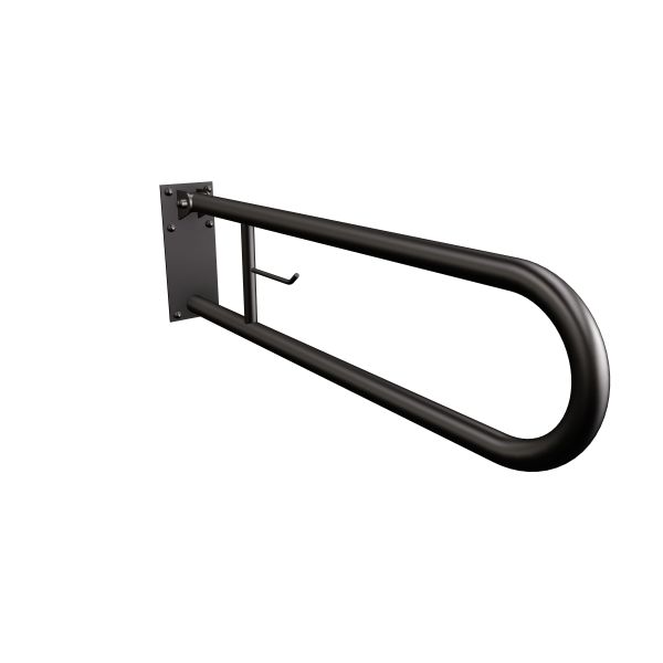 Uchwyt półokrągły Ø32 uchylny 85cm z płytą i wieszakiem na papier ANDEX Bez Barier 828/W/85NG stal nierdzewna czarny