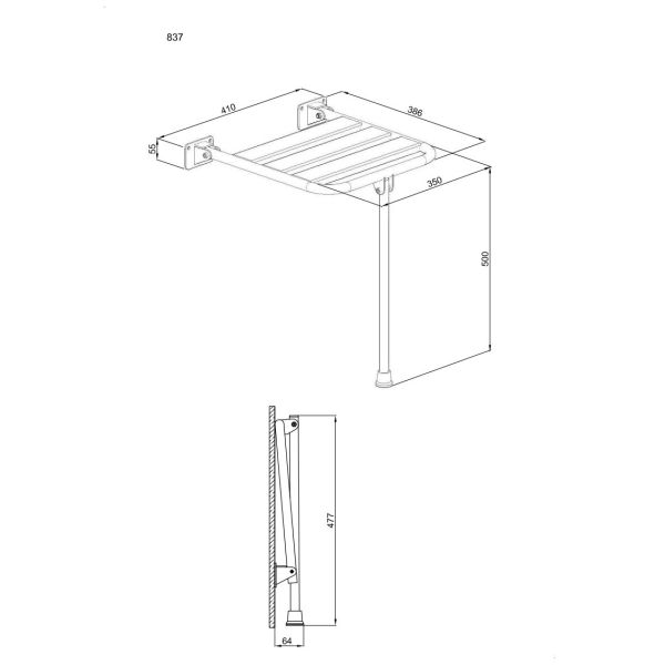 Siedzisko (krzesełko) prysznicowe metalowe składane z podporą ANDEX Bez Barier 837B stal nierdzewna białe