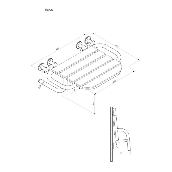 Krzesełko prysznicowe z uchwytami składane ANDEX Bez Barier 803CC stal nierdzewna polerowana