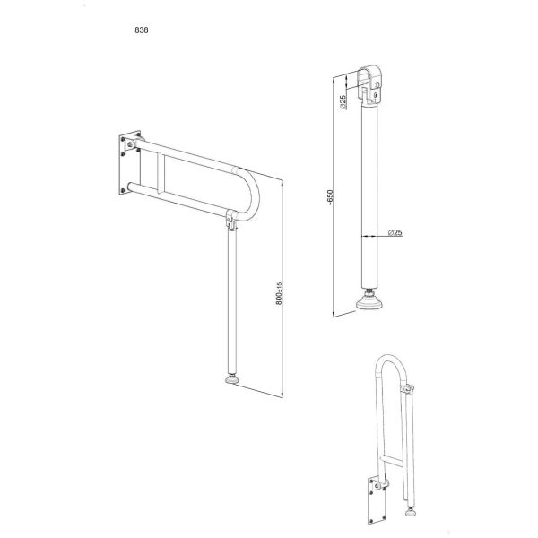 Podpora do uchwytu uchylnego Ø25 ANDEX Bez Barier 838CC stal nierdzewna polerowana
